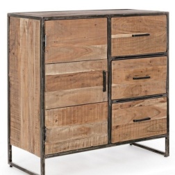 Credenza 1 anta 3 cassetti in legno Elmer